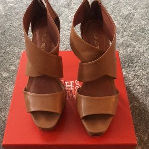 Brown wedge high heel sandal